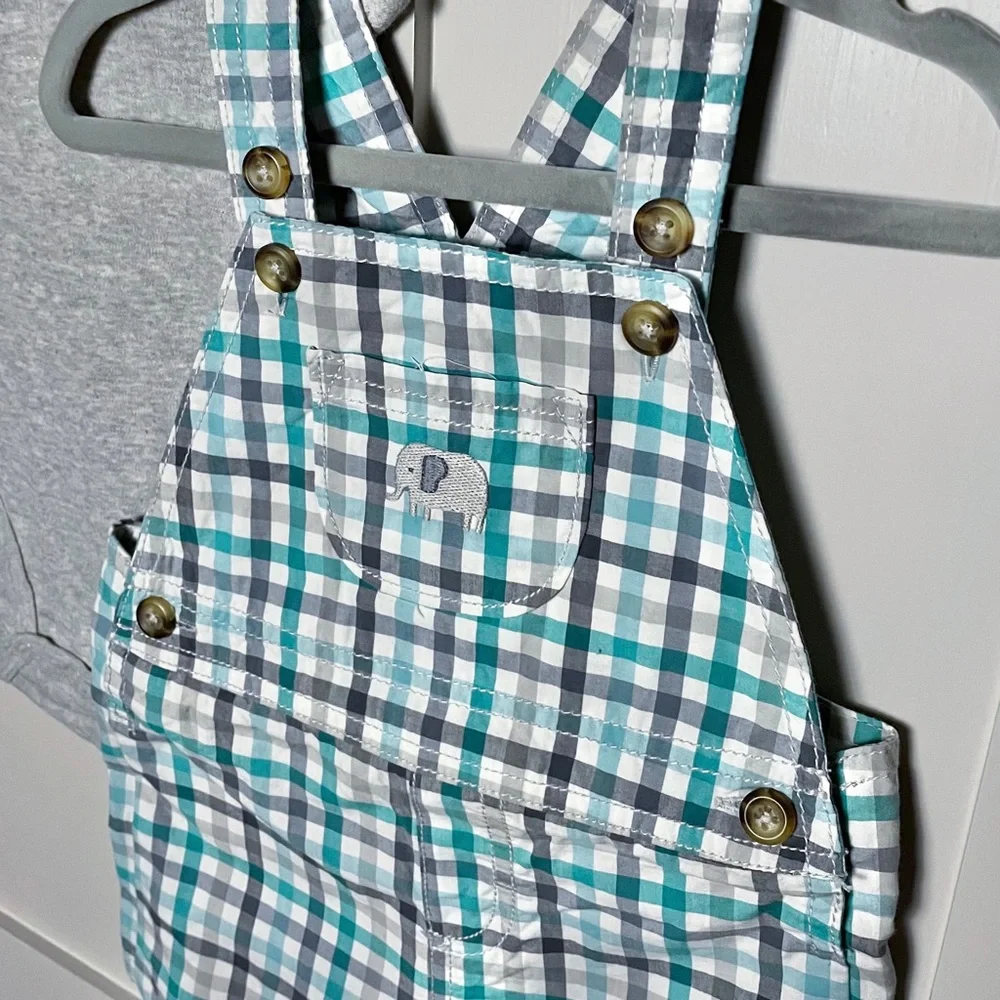 Cater’s Baby Boy Elephant Plaid Shortalls Set